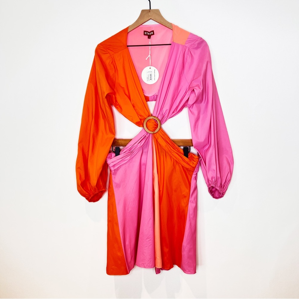 STAUD Gulf A-Line Cutout Dress Orange & Pink - Picture 8 of 14